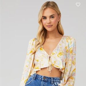 For Love & Lemons Floral Tie Front Crop Top Long Sleeve Chiffon

Revolve